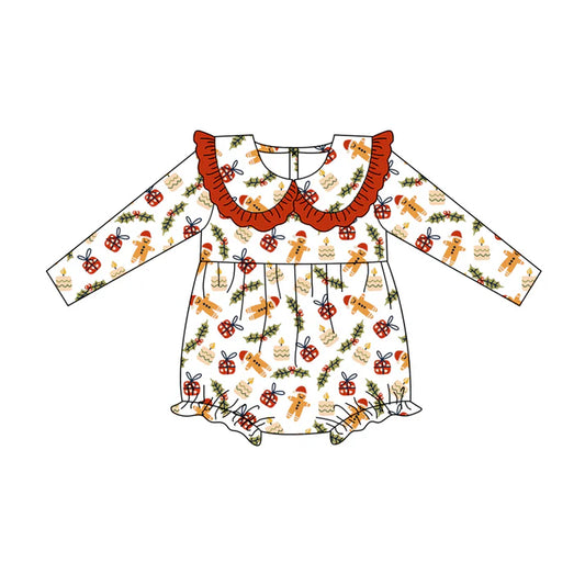 Preorder(moq 5)Baby Girls Christmas Gingerbread Gifts Collar Rompers 8.14