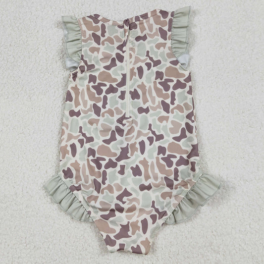 Baby Girls Swimsuits Southern Khaki Camo Ruffle Swimsuits S0595 1.1