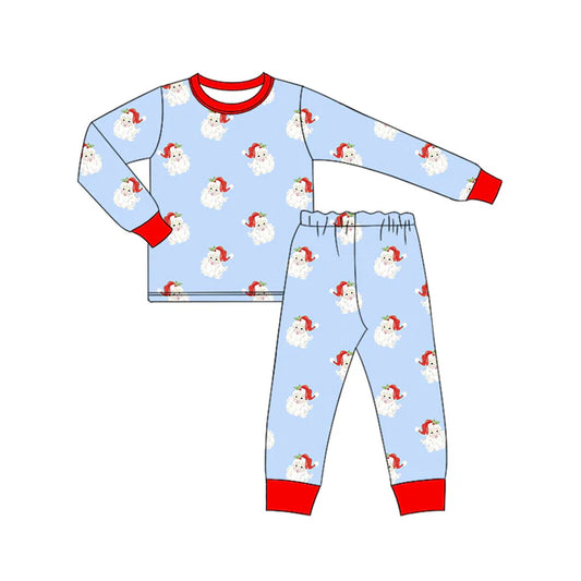 Preorder (moq 5)Baby Boys Blue Long Sleeves Santa Top Pant Pajamas Set 6.17