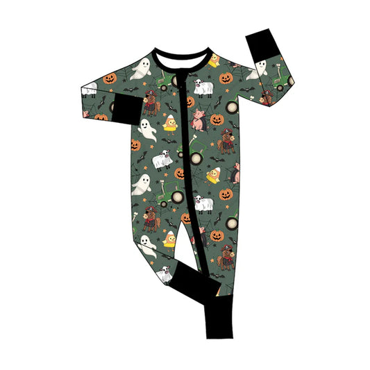 Preorder(moq 5)Baby Infant Boys Long Sleeves Ghost Pumpkins Halloween Zipper Rompers 7.30