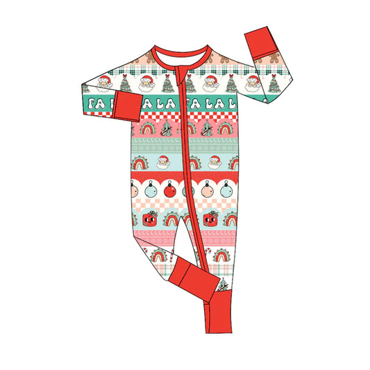 Preorder (moq 5)Baby Girls Red Long Sleeves Santa Trees Stripes Zipper Rompers 6.4