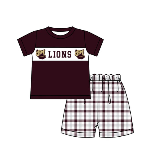 Preorder (moq 5)Baby Boys Lions Top Brown Checked Shorts Team Clothes Sets 12.5