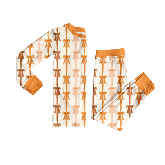 Preorder (moq 5)Baby Girls Long Sleeves Yellow Bows Stripe Top Pants Pajamas Set 7.1