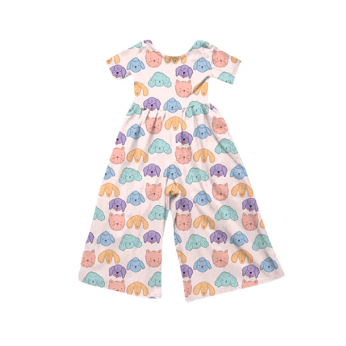 Preorder (moq 5)Baby Girls Short Sleeve Colorful Dogs Plaid Jumpsuits 12.6