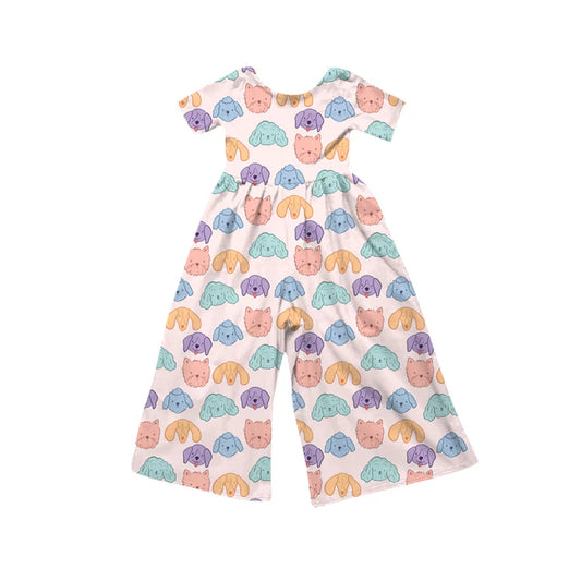 Preorder (moq 5)Baby Girls Short Sleeve Colorful Dogs Plaid Jumpsuits 12.6