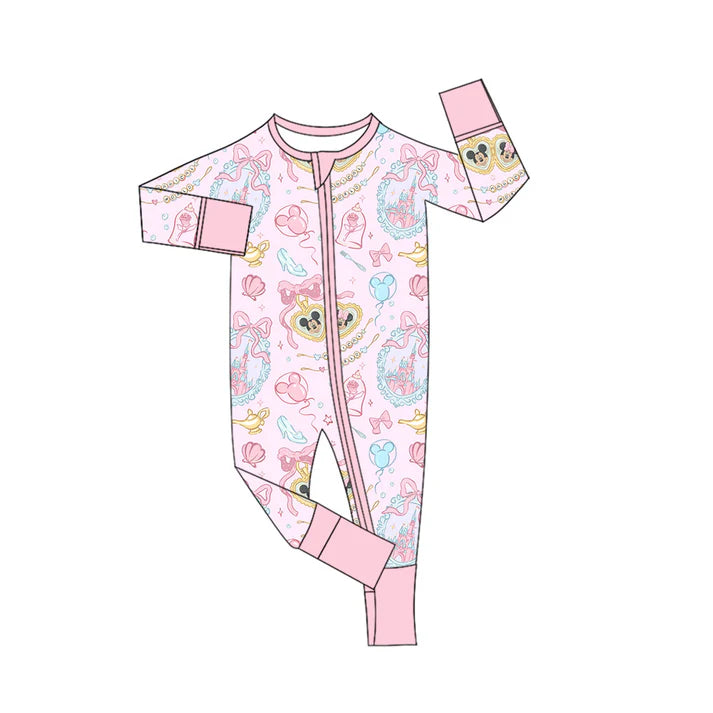 Preorder (moq 5)Baby Girls Cartoon Mouses Shell Castles Zipper Footie Rompers 10.29