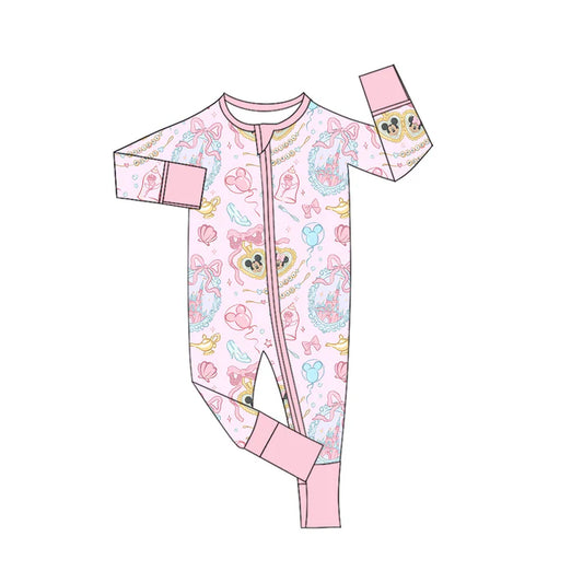 Preorder (moq 5)Baby Girls Cartoon Mouses Shell Castles Zipper Footie Rompers 10.29