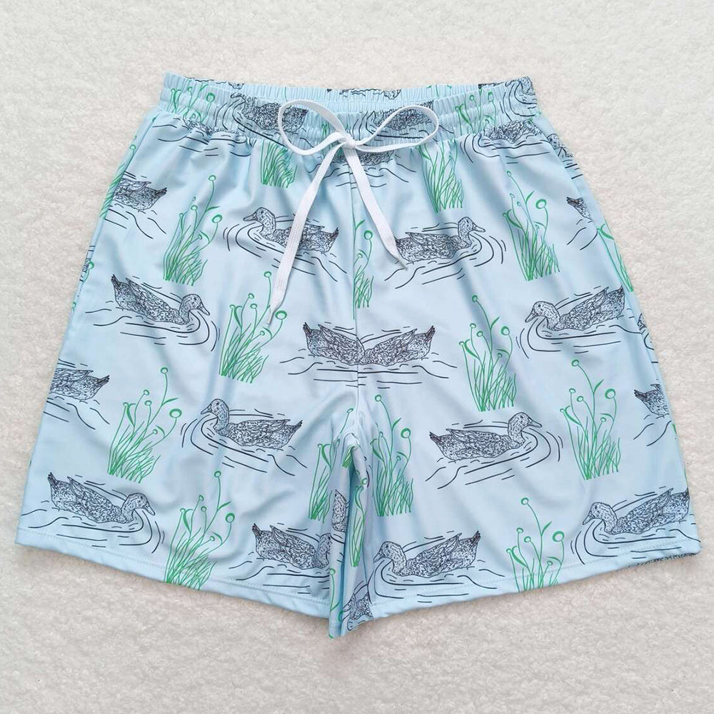 Adult Man Swimsuit Green Mallard Ducks Bottom Trunk Shorts Swimwear S0359