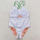 Baby Girls Swimsuits Orange Flowers Ruffle One Piece Swimsuits S0249