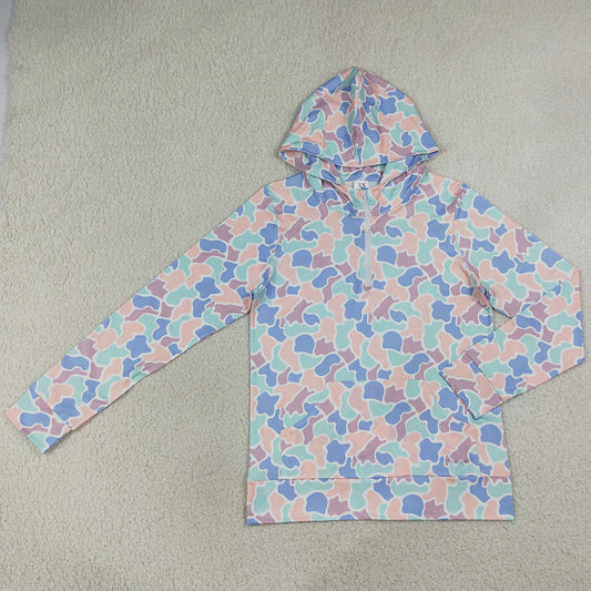 Adult Women Clothes Southern Light Blue Camo Zip Pocket Hoodies Tops GT1714