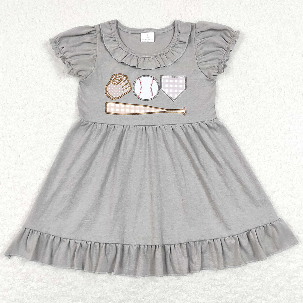 Baby Girls Dress Baseball Grey Short Sleeve Knee Length Dresses GSD0574