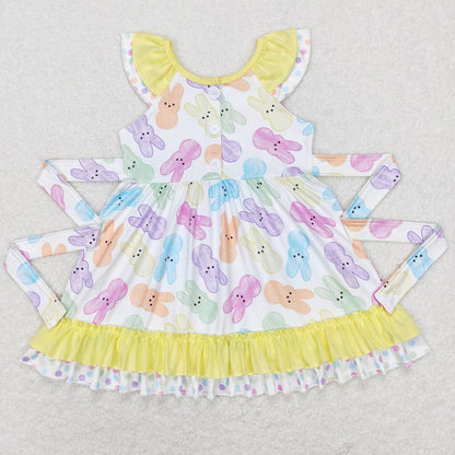 Baby Girls Dress Easter Colorful Bunny Rabbit Ruffle Knee Length Dresses GSD0610