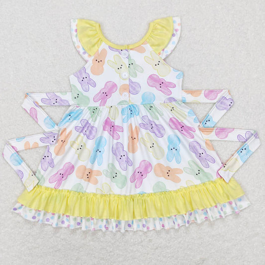 Baby Girls Dress Easter Colorful Bunny Rabbit Ruffle Knee Length Dresses GSD0610