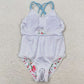 Baby Girls Swimsuits White Pink Flowers Ruffle One Piece Swimsuits S0248