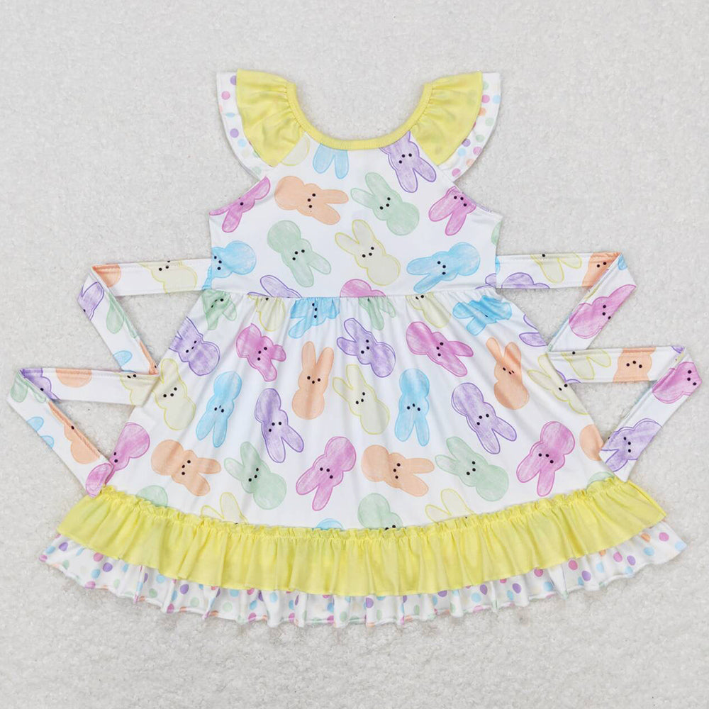 Baby Girls Dress Easter Colorful Bunny Rabbit Ruffle Knee Length Dresses GSD0610