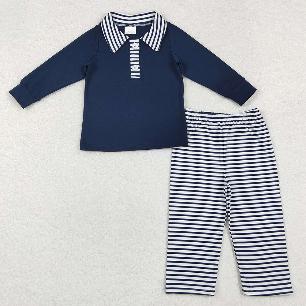 Baby Boys Clothes Navy Long Sleeve Top Stripes Pants Outfits BLP0897