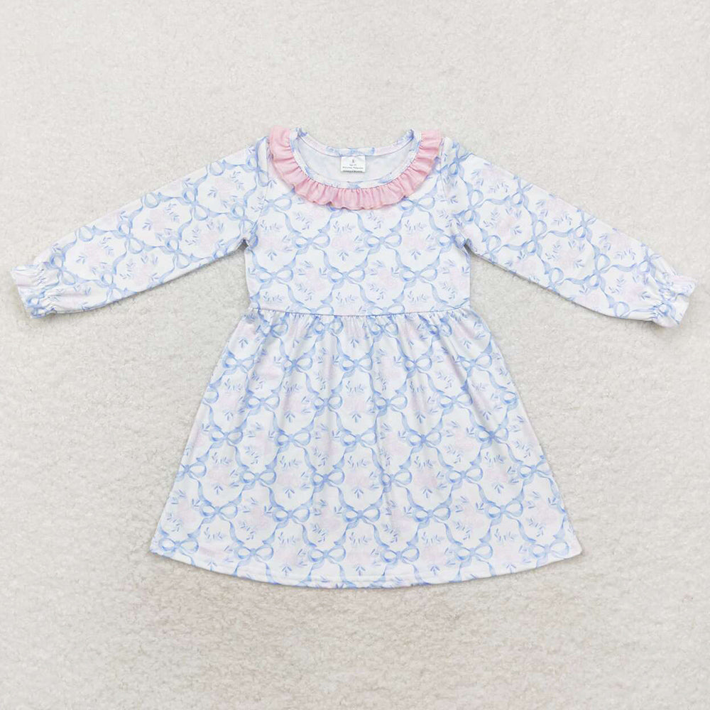 Baby Girls Dress Blue Bows Flowers Fall Knee Length Dresses GLD0693