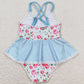 Baby Girls Swimsuits White Pink Flowers Ruffle One Piece Swimsuits S0248