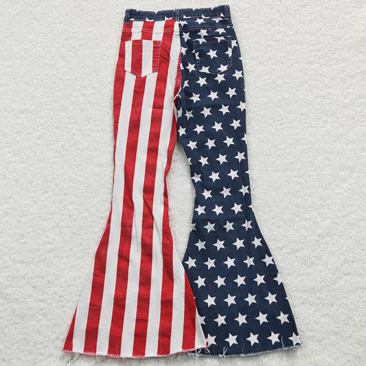 Adult Jeans Women Denim Pants 4th Of July Stars Denim Bell Pants Jeans P0119