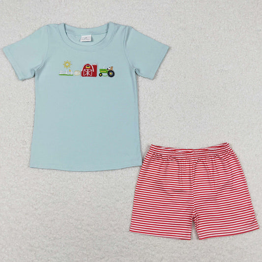 Baby Boys Clothes Farm House Shirt Tops Stripes Shorts Sibling Girls Clothes Sets GSSO0788 BSSO0702