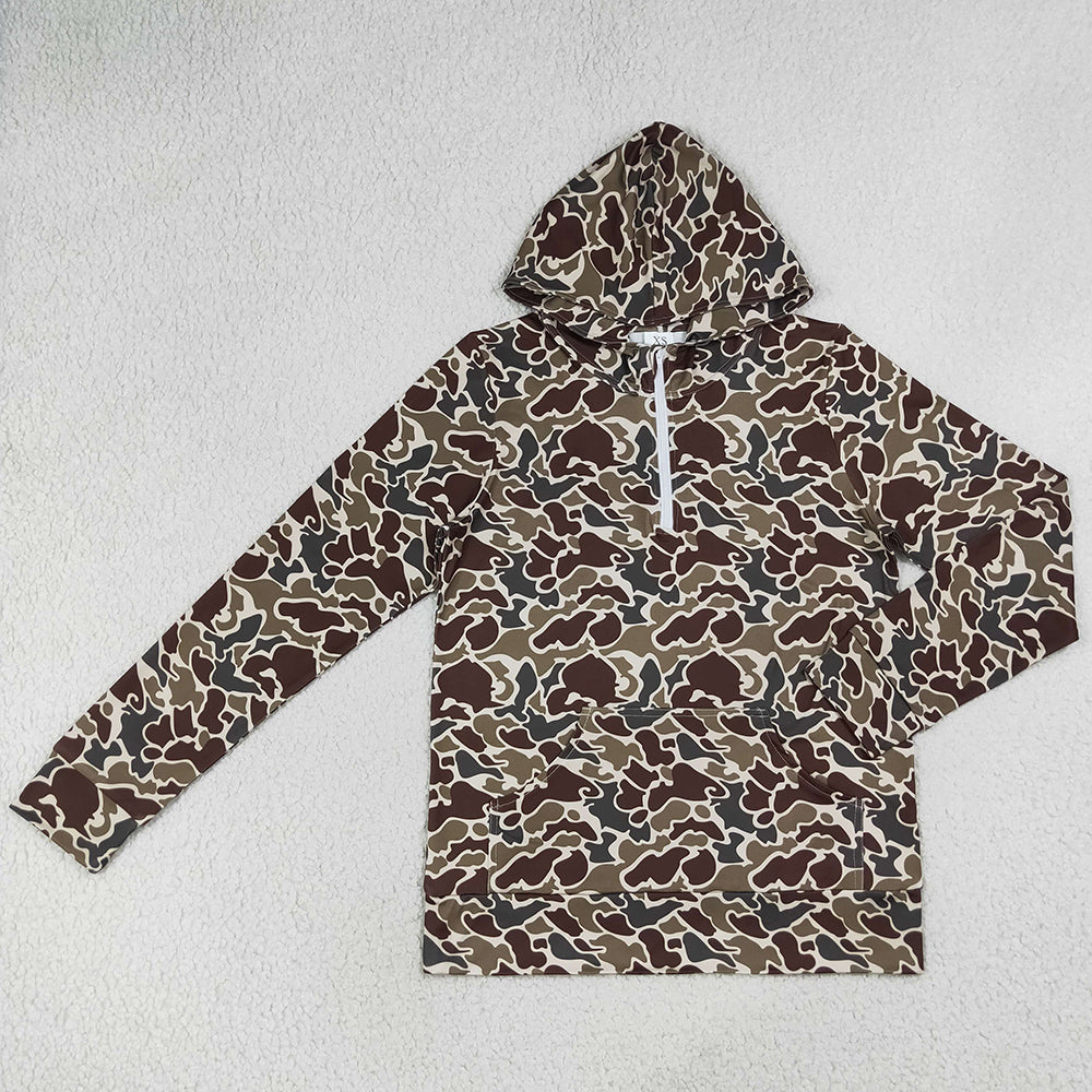 Adult Women Clothes Southern Dark Green Camo Zip Pocket Hoodies Tops GT1713