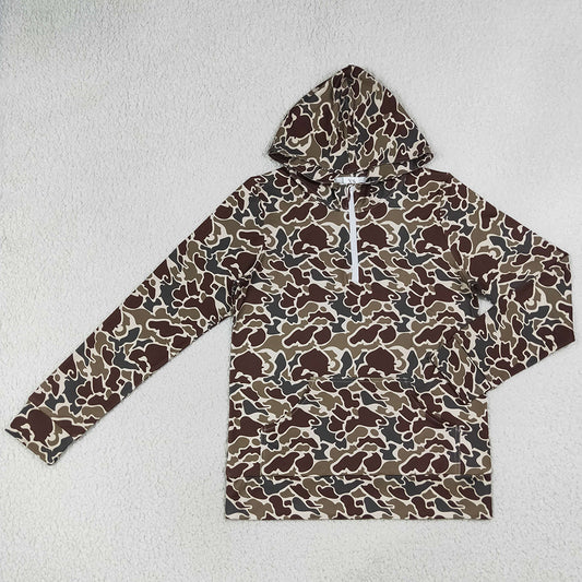 Adult Women Clothes Southern Dark Green Camo Zip Pocket Hoodies Tops GT1713