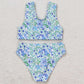 Baby Girls Swimsuits Summer Blue Flowers Ruffle Top Bummie Swimsuits S0279