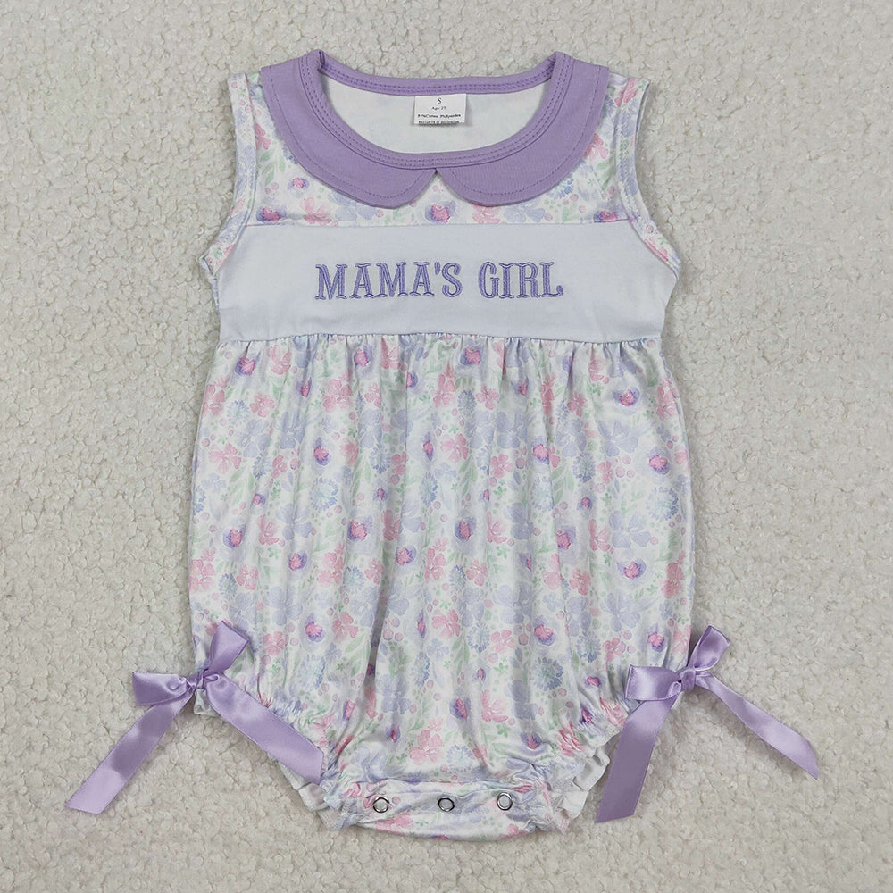 Baby Girls Rompers Embroidery Mama's Girl Sleeveless Lavender Floral Collar Bows Rompers SR3591 1.2