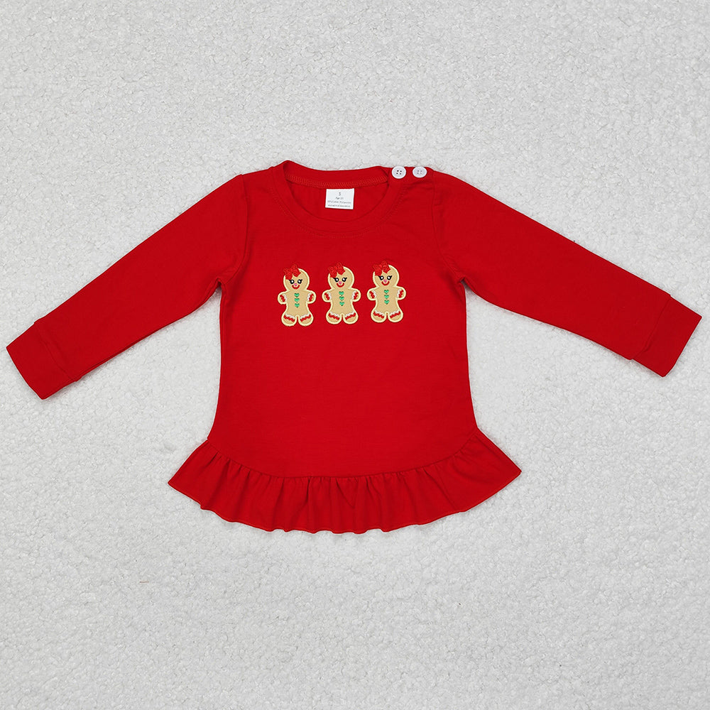 Baby Girls Clothes Tops Christmas Gingerbread Long Sleeve Tee Ruffle Shirts Tops GT0702