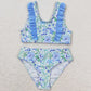 Baby Girls Swimsuits Summer Blue Flowers Ruffle Top Bummie Swimsuits S0279