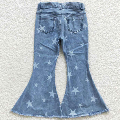 New Design Baby Girls Denim Pants Star Western Denim Bell Jeans Pants P0108