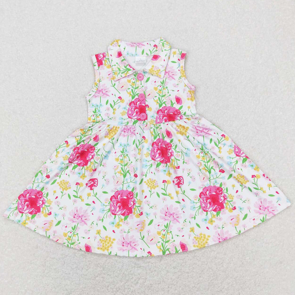 Baby Girls Dress Pink Flowers Sleeveless Spring Knee Length Dresses GSD0546