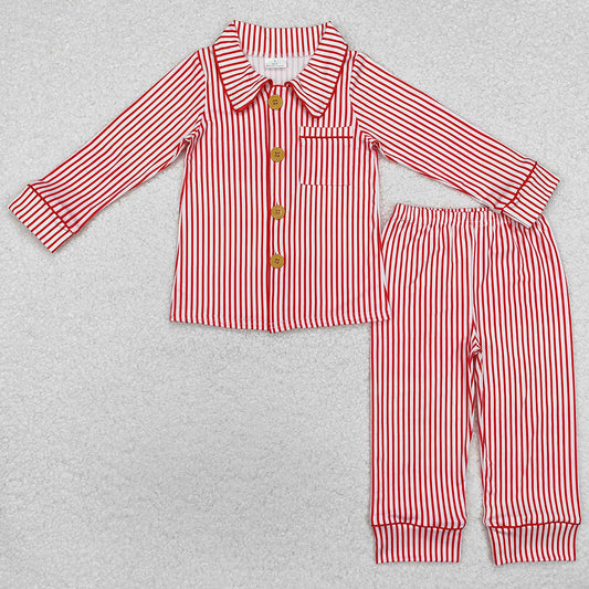 Baby Boys Pajamas Red Stripes Buttons Shirts Pants Pajamas Clothes Sets BLP0980