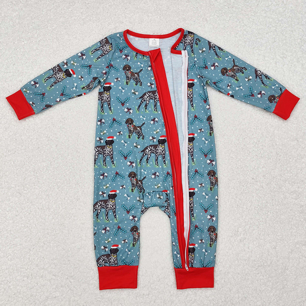 Baby Infant Boys Rompers Christmas Dogs Bamboo Zip Long Sleeve Rompers LR1768