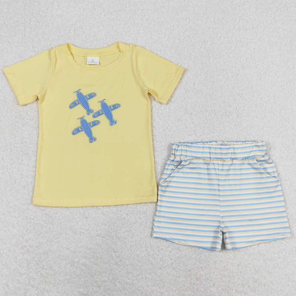 Baby Boys Clothes Planes Short Sleeve Tee Shirts Stripes Shorts Sets BSSO0696