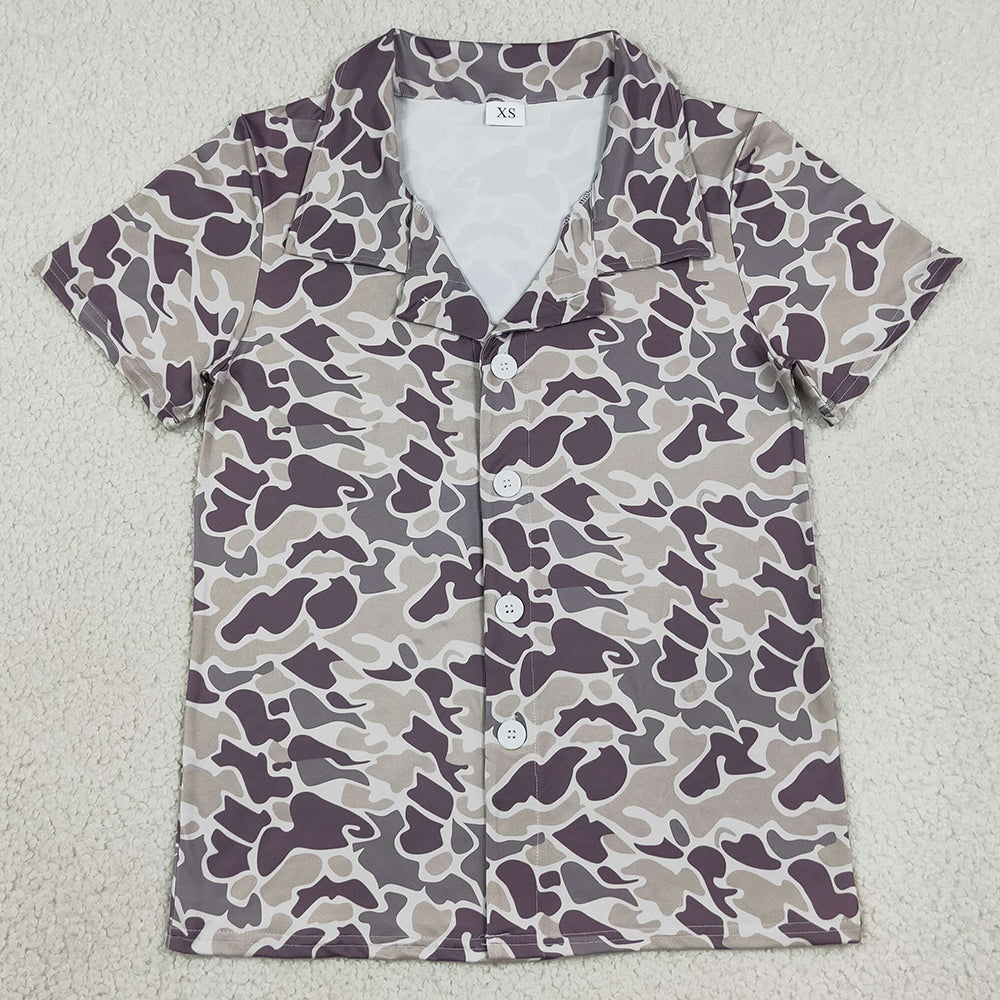 Adult Men Clothes Short Sleeve Southern Grey Camo Button Shirts Top BT1607