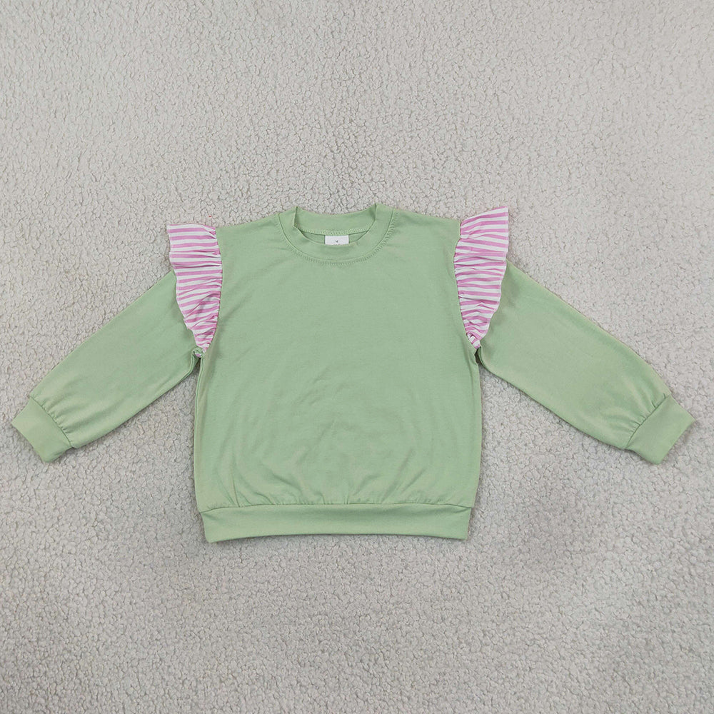 Baby Girls Light Green Stripe Long Flutter Sleeve T-shirts Top GT1847