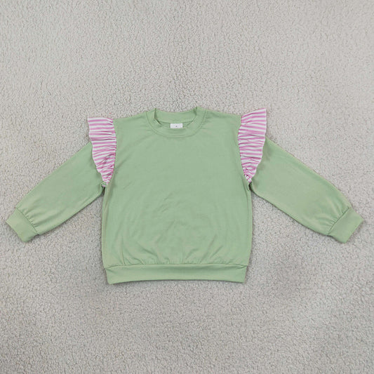 Baby Girls Light Green Stripe Long Flutter Sleeve T-shirts Top GT1847