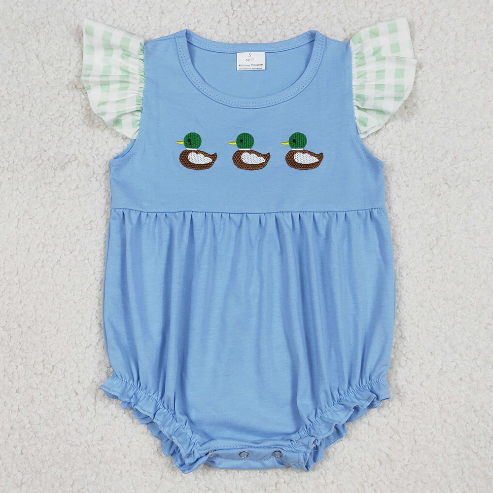 Baby Girls Rompers Embroidery Ducks Flutter Sleeve Hunting Ruffle Rompers SR3266 1.5