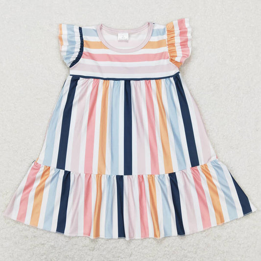 Baby Girls Dress Colorful Stripes Flutter Sleeve Ruffle Knee Length Dresses GSD0564