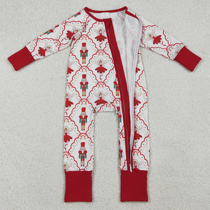 Baby Girls Rompers Red Bows Soldiers Checked Christmas Zipper Footie Rompers LR2633 10.1