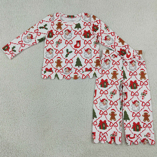 Baby Girls Clothes Santa Trees Bows Checked Top Flare Pant Christmas Clothes Sets GLP3447