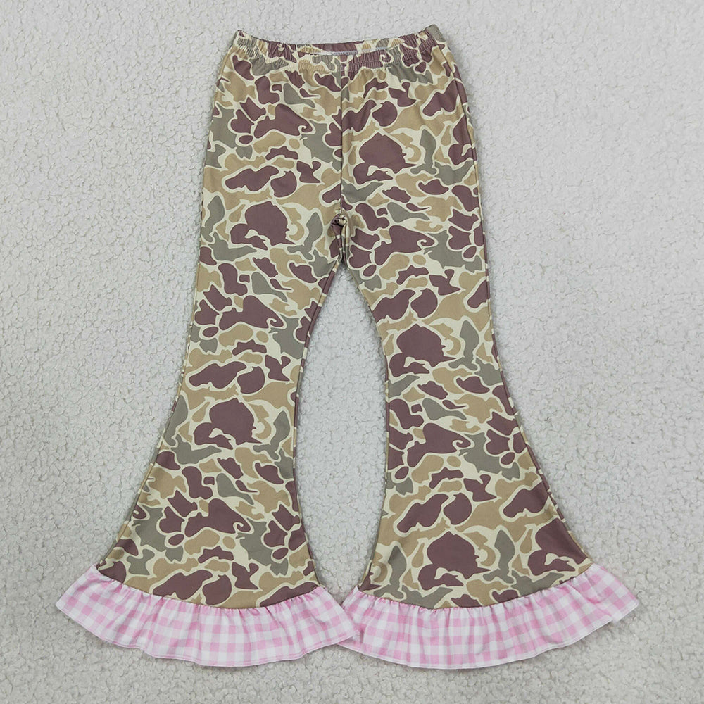 Baby Girls Pants Pink Khaki Camo Ruffle Bell Bottom Pants P1183