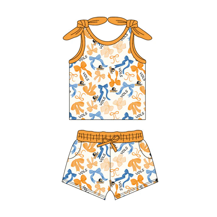 Preorder MOQ 5 pcs sleeveless dog bow top shorts girls team clothes 8.26