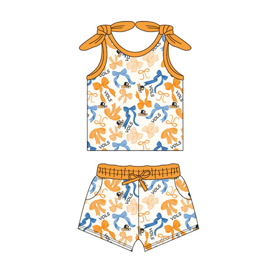 Preorder MOQ 5 pcs sleeveless dog bow top shorts girls team clothes 8.26