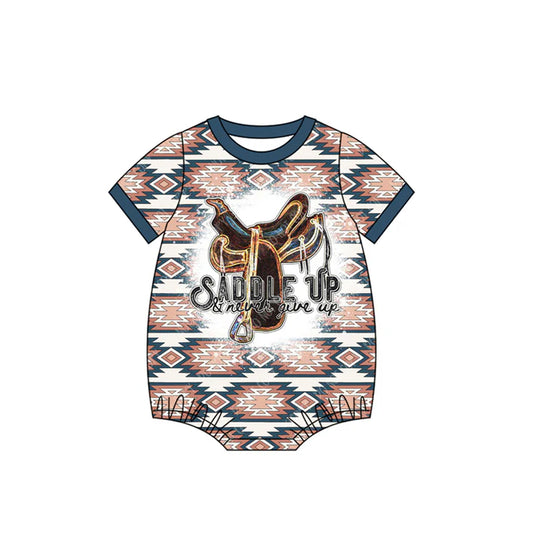 Preorder (moq 5)Baby Infant Western Aztec Saddle Up Short Sleeve Rompers 5.29