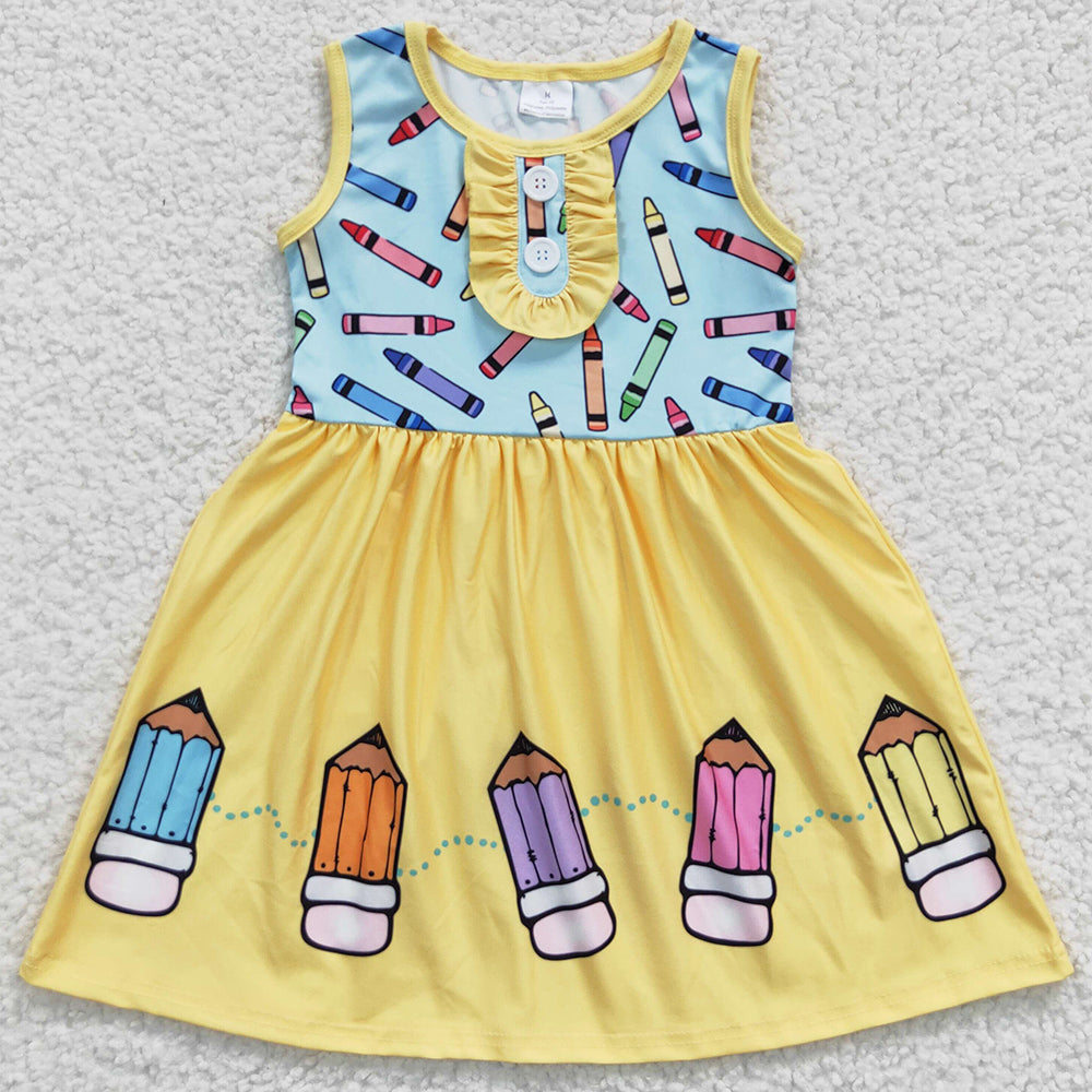 Baby Girls Dress Sleeveless Pencil Back To School Knee Length Dresses GSD0383