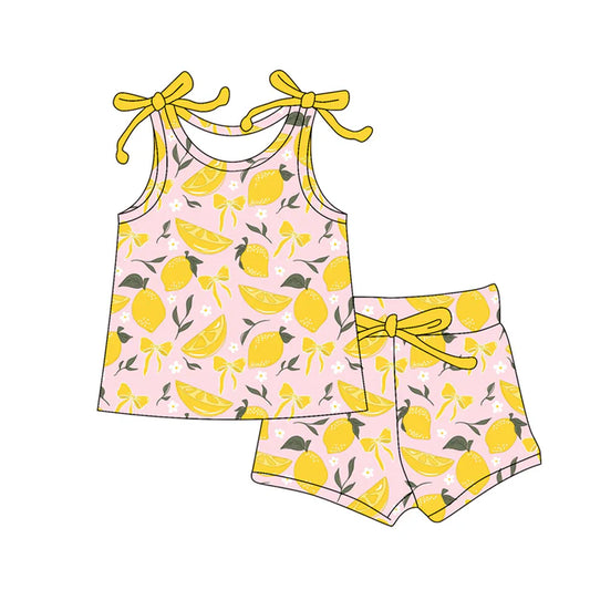 Preorder moq 5 Baby Girls Bows Sleeveless Bows Lemons Top Short Set 4.16