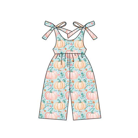 Preorder (moq 5)Baby Girls Bows Sleeveless Blue Flowers Pumpkins Pant Jumpsuits 6.12