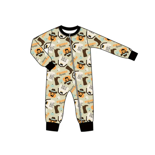 Preorder moq 5 Baby Infant Boys Long Sleeves Ghost Pumpkins Boots Zipper Romper 7.16